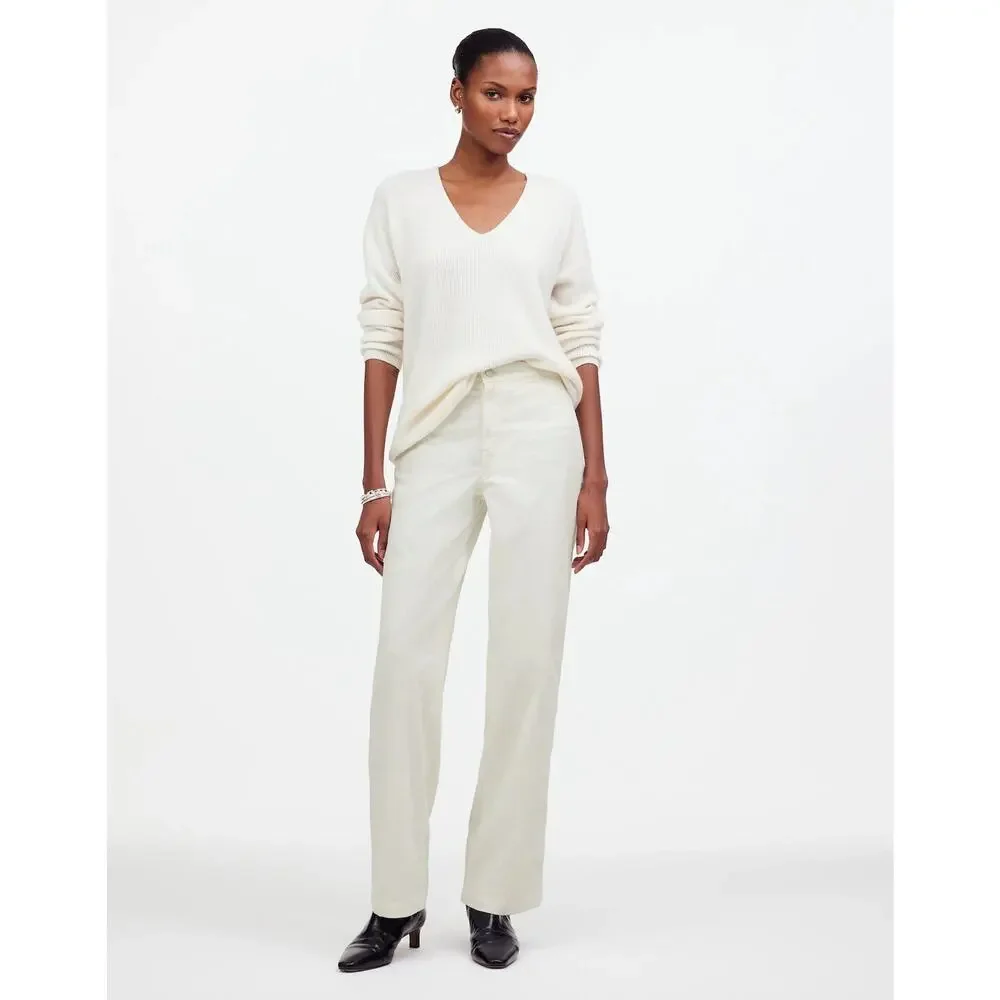 Madewell The Emmett Wide Leg Pant in Corduroy Welt Pocket Winter White 26 NS291
